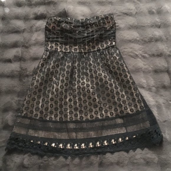 Black Strapless Cocktail Dress with Crochet Accents (Size: Medium) - NWOT - Picture 1 of 5